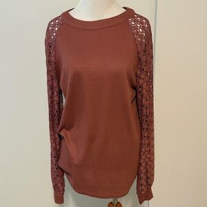 Elegant Lace Sleeve Women's Sweatshirt - Brown